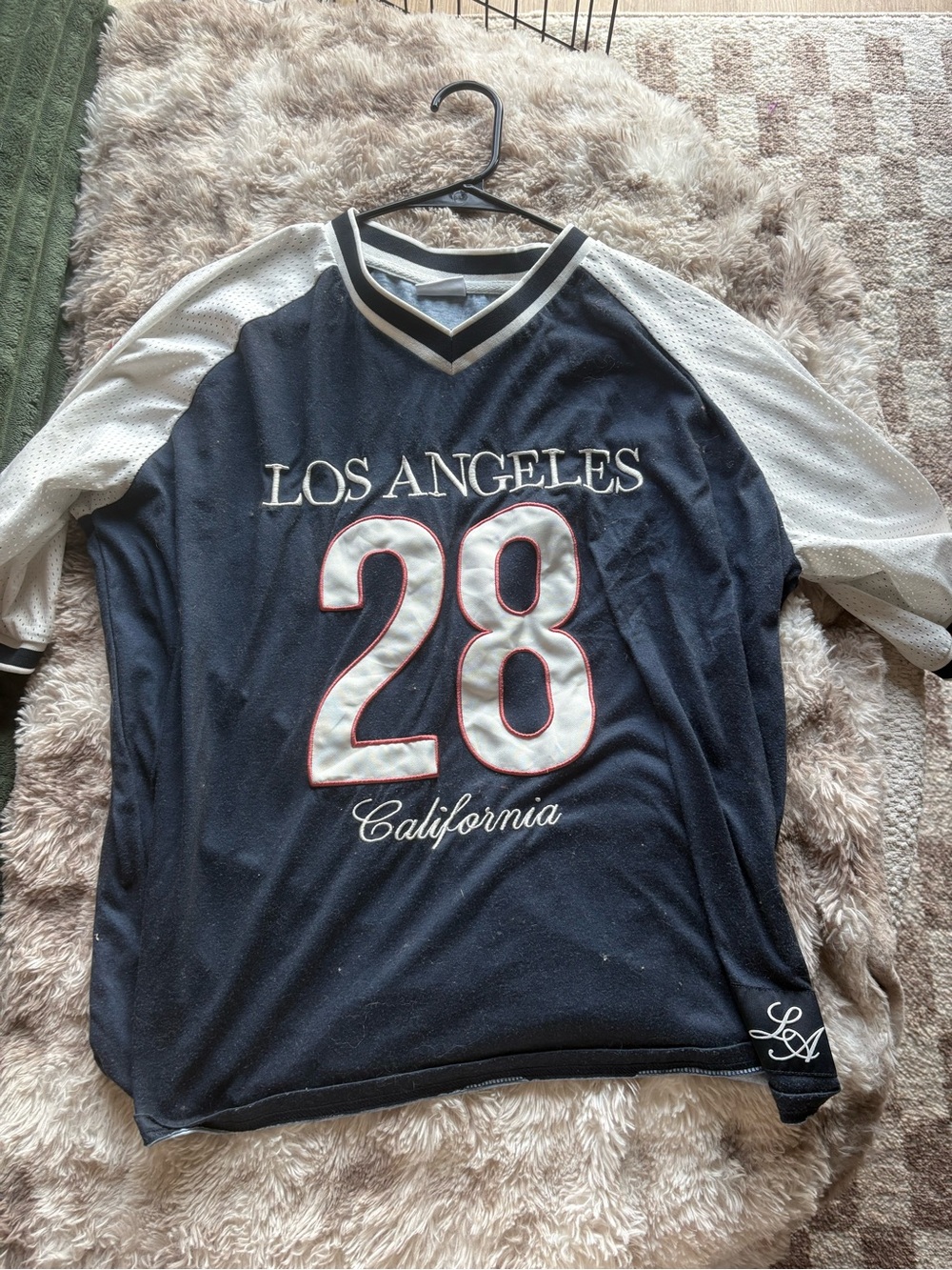 Los Angeles '28' California  Navy and White Baseball-Style Sweater